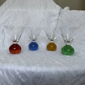 Set Of 4 Multicolored Stemless Bubble Spherical Based Martini Glasses Clear Cup - Picture 1 of 17