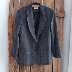 Chaqueta Blazer Pendleton de Colección Pura Lana Virgen Para Mujer Negra Blanca Talla 12 DEFECTOS *A - Imagen 1 de 18