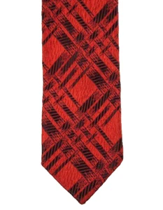 Retro Necktie Red & Black Diagonal Plaid Textured Tie Unknown Maker & Material O - Picture 1 of 2