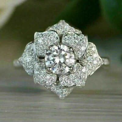 3 Ct Round Cut Genuine Moissanite Engagement Ring 14K White Gold Plated - Image 1 of 4