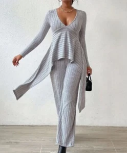2 pc Women's Versatile Flowy Fall Winter Outfit, Long Sleeves Top and Long Pants - Picture 1 of 5
