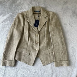 Ralph Lauren Vintage Women’s Woven Linen Cropped Blazer Jacket Beige Size 8 / 10 - Picture 1 of 16