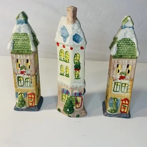 Ceramic Christmas Village Pencil House Tall Building Candle/string Light Up (3) - Picture 1 of 10