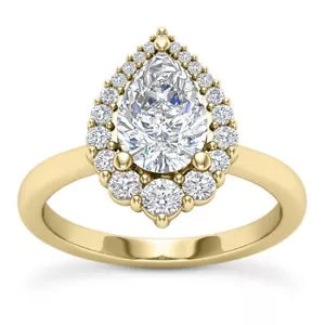 IGI 2.30 Carat Pear Shape Lab Grown Diamond French Pave Halo Ring E VS1 14k - Picture 1 of 10