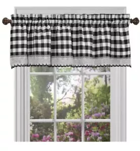 Buffalo Check VALENCE ONLY Black/White Lace Edge 58” x 14” #1605 NEW in PACKAGE - Picture 1 of 5