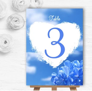 Pretty Sky Blue Flower Personalised Wedding Table Number Name Cards - Picture 1 of 1