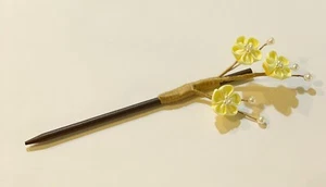 Plum Flower Design Kanzashi Hair Stick Yellow Color - Picture 1 of 4