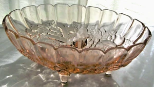 Indiana Glass Pink Peach Garland Happenings Oval 4 Toed Center Fruit Bowl - Picture 1 of 12