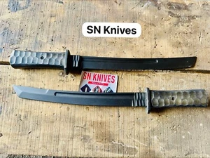 SET OF 2-CUSTOM HANDMADE SPRING STEEL HUNTING TANTO KNIFE CAMPING KNIFE W/SHEATH - Picture 1 of 7