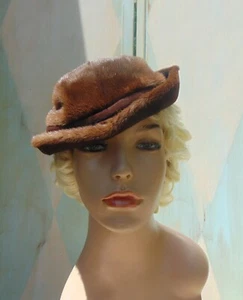 VTG 30s Leighton Sheared Beaver & Felt Shallow Crown Hat Skull Cap - Picture 1 of 11