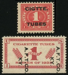 2x RH1 & RH3 CIGARETTE TUBES TOBACCO Revenue Stamps Axton Fisher Kentucky CV$3 - Picture 1 of 2