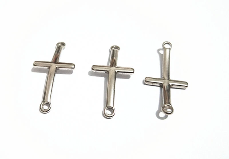 2pz connettore croce in acciaio inox colore argento scuro 30x14mm bijoux - Immagine 1 di 1