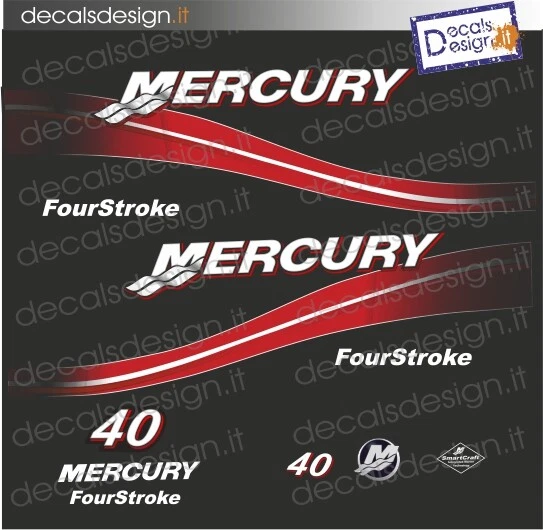 Adesivi motore marino fuoribordo mercury 40  four stroke gommone barca stickers  - Immagine 1 di 1