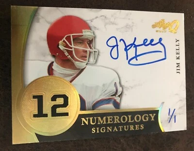 2017 LEAF Q JIM KELLY  NUMEROLOGY SIGNATURES ON CARD AUTO GOLD 1/1 BUFFALO BILLS - Image 1 of 2