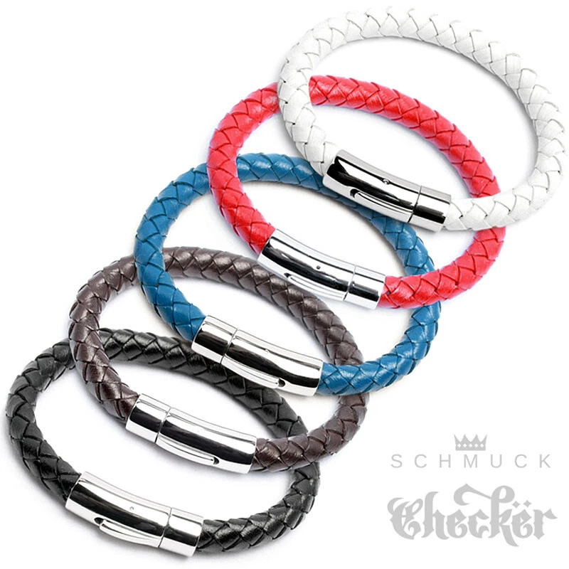 Echt Leder Armband 8mmØ DICK Herren Lederband geflochten Edelstahl Verschluss - Bild 1 von 1