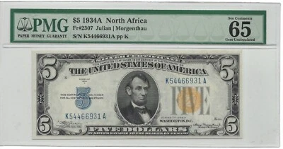 1934-A $5 North Africa Silver Certificate  WWII Emergency Issue : PMG 65 EPQ - Image 1 of 2