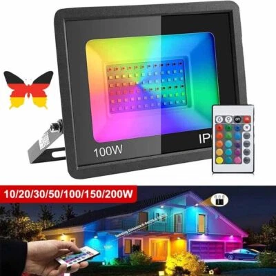 20-200W RGB LED Fluter Außen Dimmbar Strahler Flutlicht Scheinwerfer Gartenlampe - Bild 1 von 4