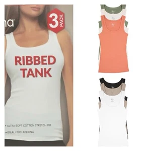 FELINA 3 PACK LADIES COTTON STRETCH LAYERING TANK TOP NEW - Picture 1 of 13