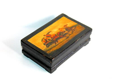 PALEKH MAGNIFIQUE COFFRET BOITE RUSSE LAQUÉ 1991 SIGNÉ PEDOCHUHA CHEVAUX CALECHE - Photo 1/4