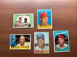 5 Card Topps Baseball Lot Set Break Richie Ashburn & Ash/ Mays 1958 To 1961 - Picture 1 of 12
