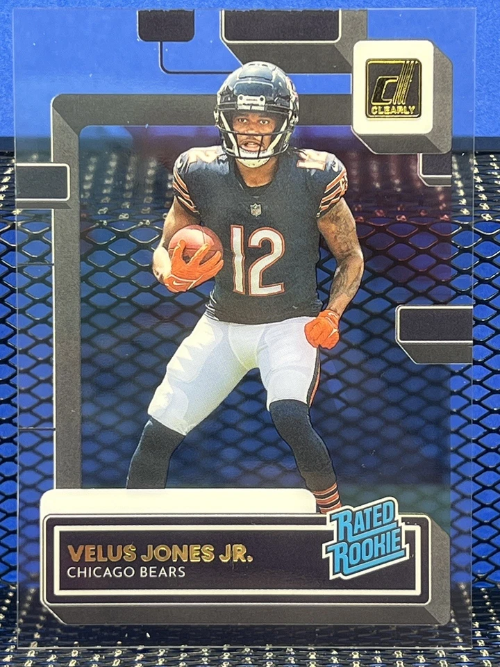 2022 Panini Clearly Donruss VELUS JONES JR Chicago Bears Rated Rookie Gold Foil - Image 1 of 2