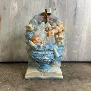 Statua statuina cherubino bambino angelo colomba croce fiore arcobaleno ragazzo baby shower (km) - Foto 1 di 6