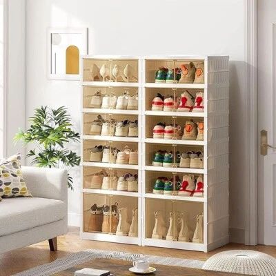 12 Scarpiera Pieghevole Plastica 6 Livelli con Sportello Trasparente - Immagine 1 di 4