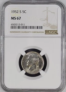 1952-S 5C Jefferson Nickel NGC MS67        4503213-011 - Picture 1 of 2