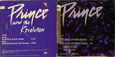 2x Prince 12" Vinyl Record Single Promo Purple Rain When Doves Cry! - Image 1 of 4