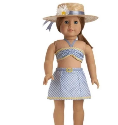 AMERICAN GIRL EMILY TWO PIECE SWIMSUIT HAT NEW IN BOX RETIRED FREE SHIPPING - Image 1 of 4