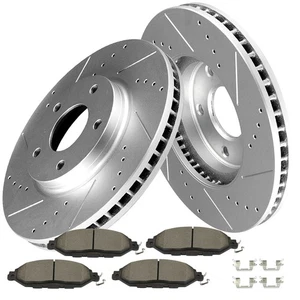 For Nissan PATHFINDER FROM 11/15 Front Drill Slot Rotor Brake Ceramic Pad - Picture 1 of 9