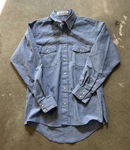 Vintage Red Kap Shirt Mens Large Blue Long Sleeve Button Up Work Pearl Snap 80s - Picture 1 of 5