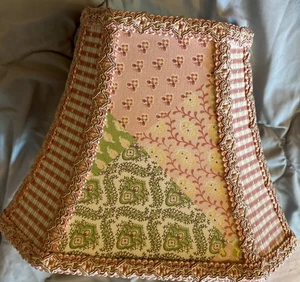 Cottagecore Lamp Shade Conical Flared Pink Green Braided Trim 12x10 at base 9 hi - Picture 1 of 8