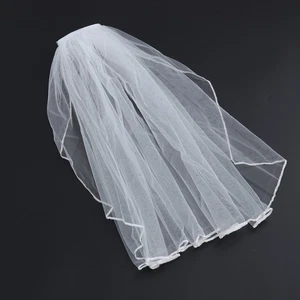 Elegant Short Wedding Veil Tulle Bridal Veils with Comb and Ribbon for Bride - Picture 1 of 11