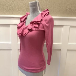 Top Lauren Ralph Lauren con volant e scollo a V taglia:XS rosa manica a 3/4 cotone - Foto 1 di 10