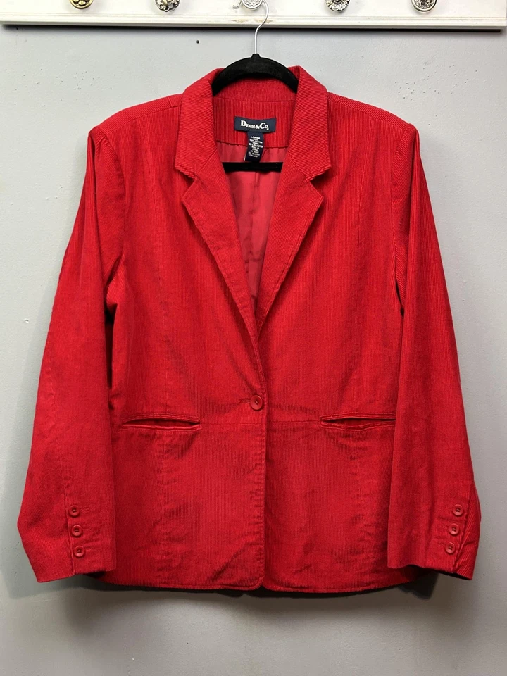 Denim & Co Blazer Womens Large Corduroy Jacket Workwear Button Pockets Classic - Image 1 of 4