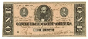 Feb 17, 1864 CONFEDERATE STATES OF AMERICA CSA $1 Currency  T-71 - Picture 1 of 2