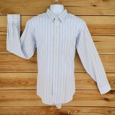 Hathaway Dress Shirt Mens Size 16.5 English Poplin Blue Stripes Cotton Blend - Image 1 of 4
