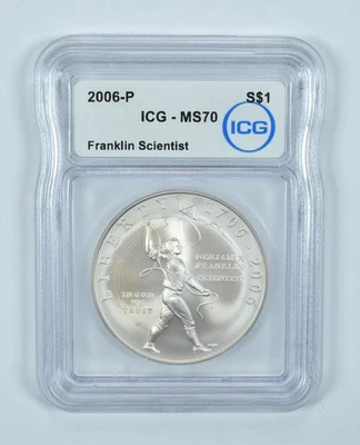 2006-P Franklin Scientist Commemorative Silver Dollar MS70 ICG *8110 - Image 1 of 4