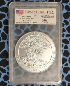 5oz .999 Silver Great Basin ATB Quarter, 2013 PCGS SP 69, John Mercanti Signed - Picture 1 of 8