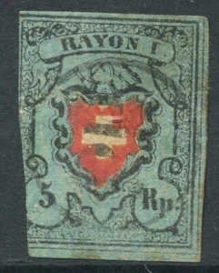 Switzerland 5 Rp. 1850 Blue / Left Margin Cut US - Picture 1 of 1