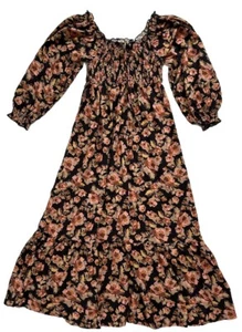 Neu mit Etikett Anthropologie x Saltwater Luxe Vye Midikleid M Blumenmuster Herbst schwarz braun pink - Bild 1 von 11
