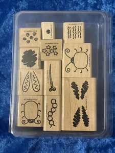 Stampin’ Up! Vintage 2002 Bugs and Shapes Set of 11 Wood and Rubber Stamps - Picture 1 of 2
