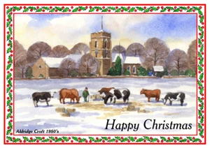 OLD ALDRIDGE CROFT 1950's WALSALL ARTISTS PAINTING GLOSSY CHRISTMAS CARD 8"x 6" - Picture 1 of 2