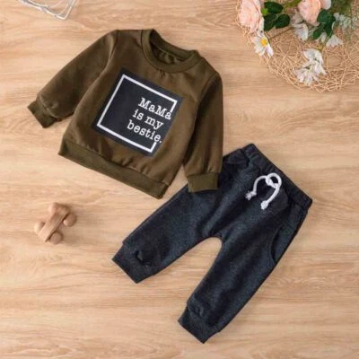 2Шт младенца Kids Baby мальчиков письмо пуловер рубашка наряды топы + брюки одежды комплект - Изображение 1 из 4