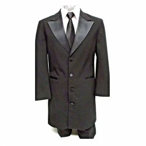 Men's Black Really Long 4 Button Peak Coat Tuxedo Western Duster Cowboy Frock  - Picture 1 of 1