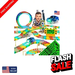 Glow in the Dark Race Track Set for Kids - 144 Flexible Pieces & Electric Car - Picture 1 of 10