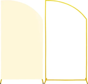 Metal Arch Backdrop Stand and Cover Set,1 Beige Spandex Fitted Arch Cover with 1 - Picture 1 of 12