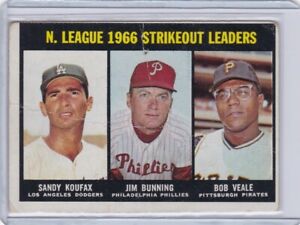 KS: 1967 Topps Baseball Card #238 NL SO Ldrs Sandy Koufax, Jim Bunning -Tackhole
