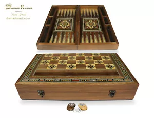 Holz Backgammon/Schach Brett, Holz Steine BK60 - Bild 1 von 8